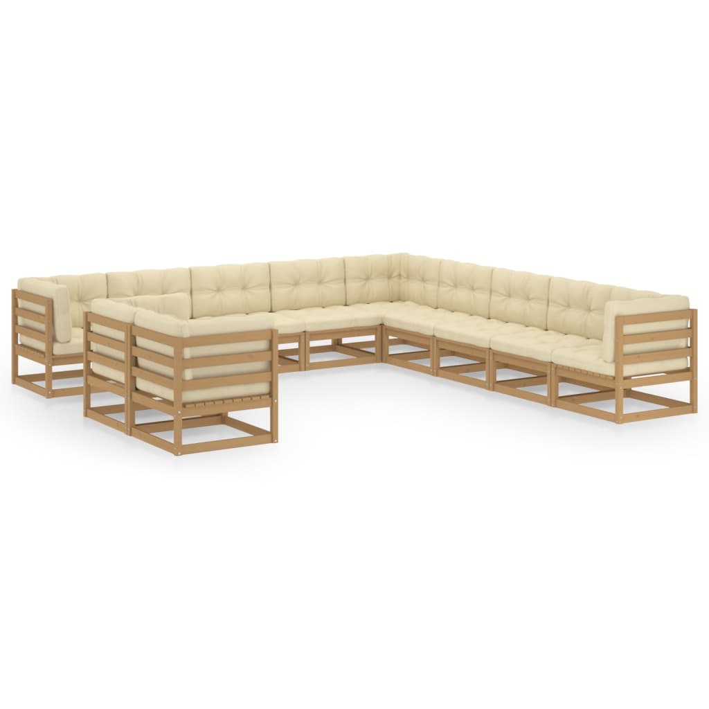 Set de muebles de jardín 11 pzs cojines madera pino marrón miel vidaXL