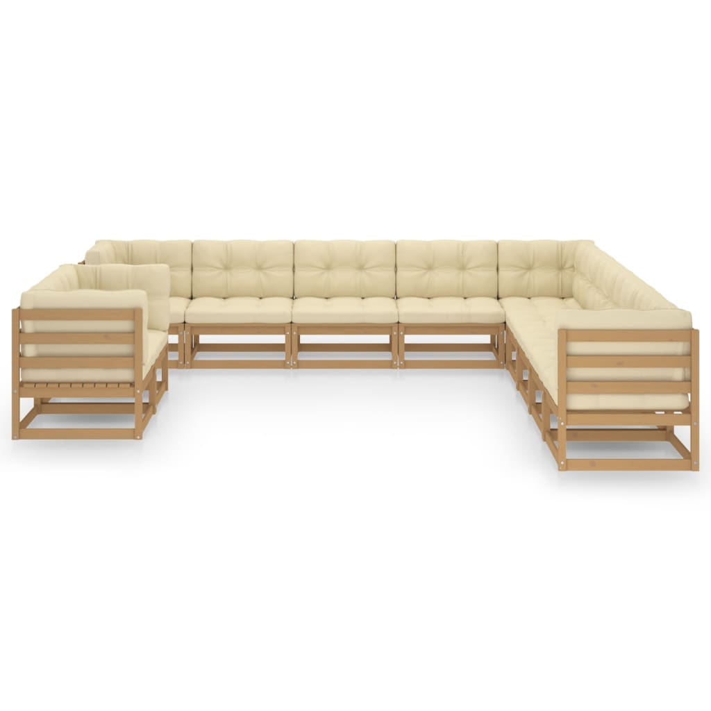 Set de muebles de jardín 11 pzs cojines madera pino marrón miel vidaXL