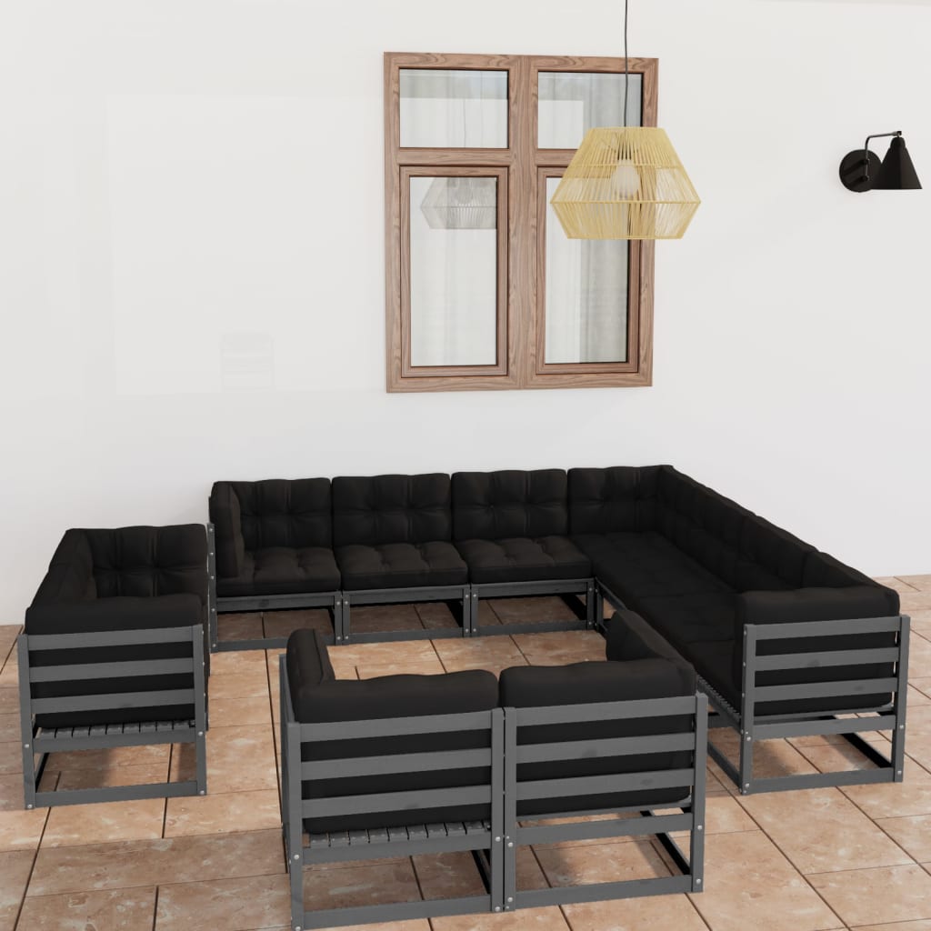 Vetonek Set de muebles de jardín 11 pzas con cojines madera pino gris