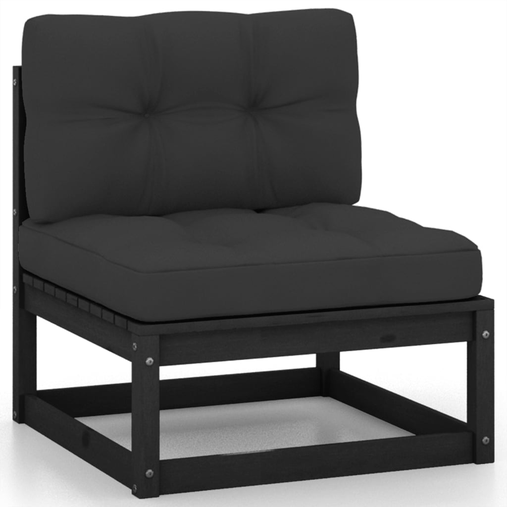 Set de muebles de jardín 11 pzas con cojines madera pino negro vidaXL