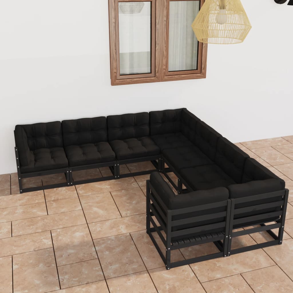 Vetonek Set de muebles de jardín 8 pzas con cojines madera pino negro