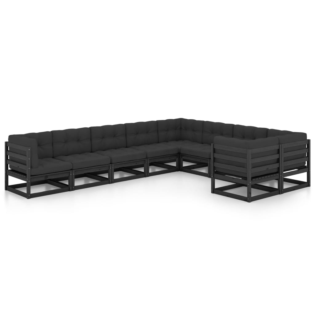 Set de muebles de jardín 9 pzas con cojines madera pino negro vidaXL