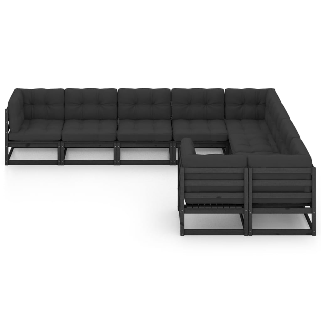 Set de muebles de jardín 9 pzas con cojines madera pino negro vidaXL