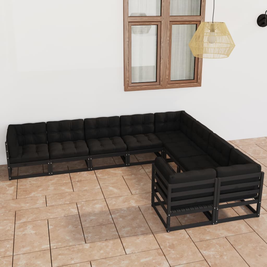 Vetonek Set de muebles de jardín 9 pzas con cojines madera pino negro