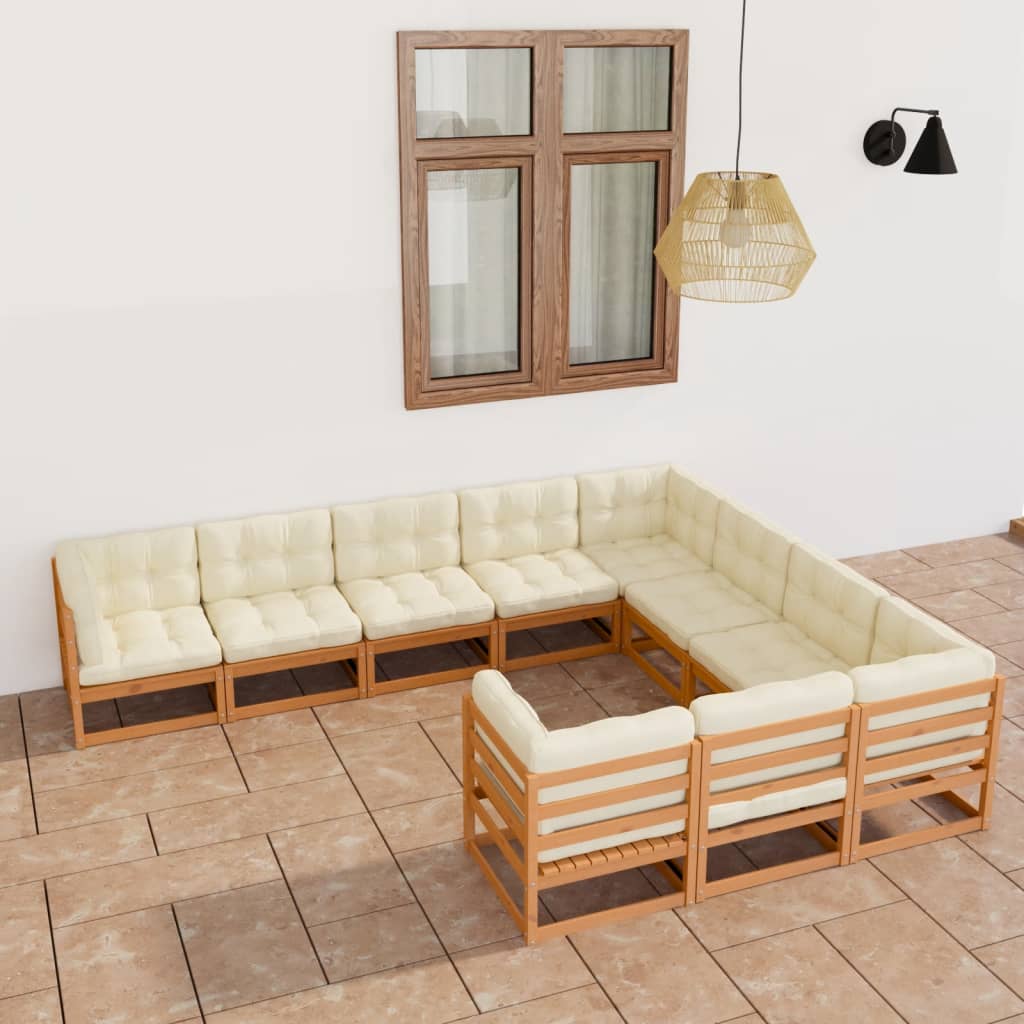 Vetonek Set de muebles de jardín 10 pzs cojines madera pino marrón miel