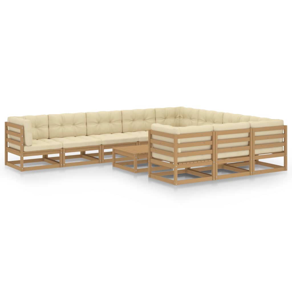 Set de muebles de jardín 11 pzs cojines madera pino marrón miel vidaXL