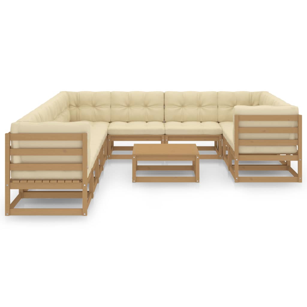 Set de muebles de jardín 11 pzs cojines madera pino marrón miel vidaXL