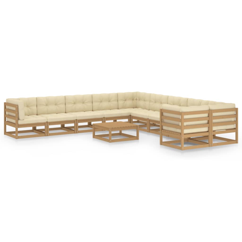 Vetonek Set de muebles de jardín 11 pzs cojines madera pino marrón miel