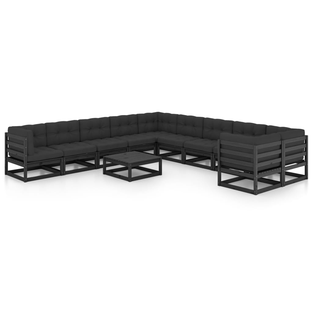 Vetonek Set de muebles de jardín 11 pzas con cojines madera pino negro