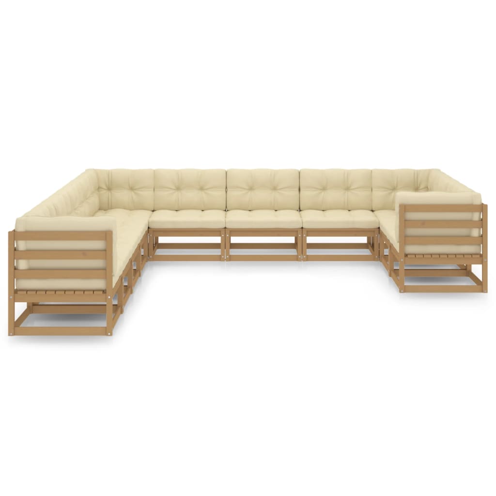 Set de muebles de jardín 11 pzs cojines madera pino marrón miel vidaXL