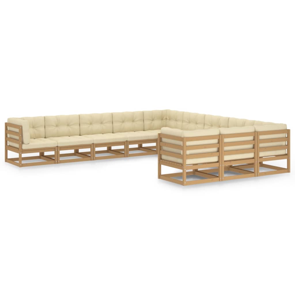 Vetonek Set de muebles de jardín 11 pzs cojines madera pino marrón miel