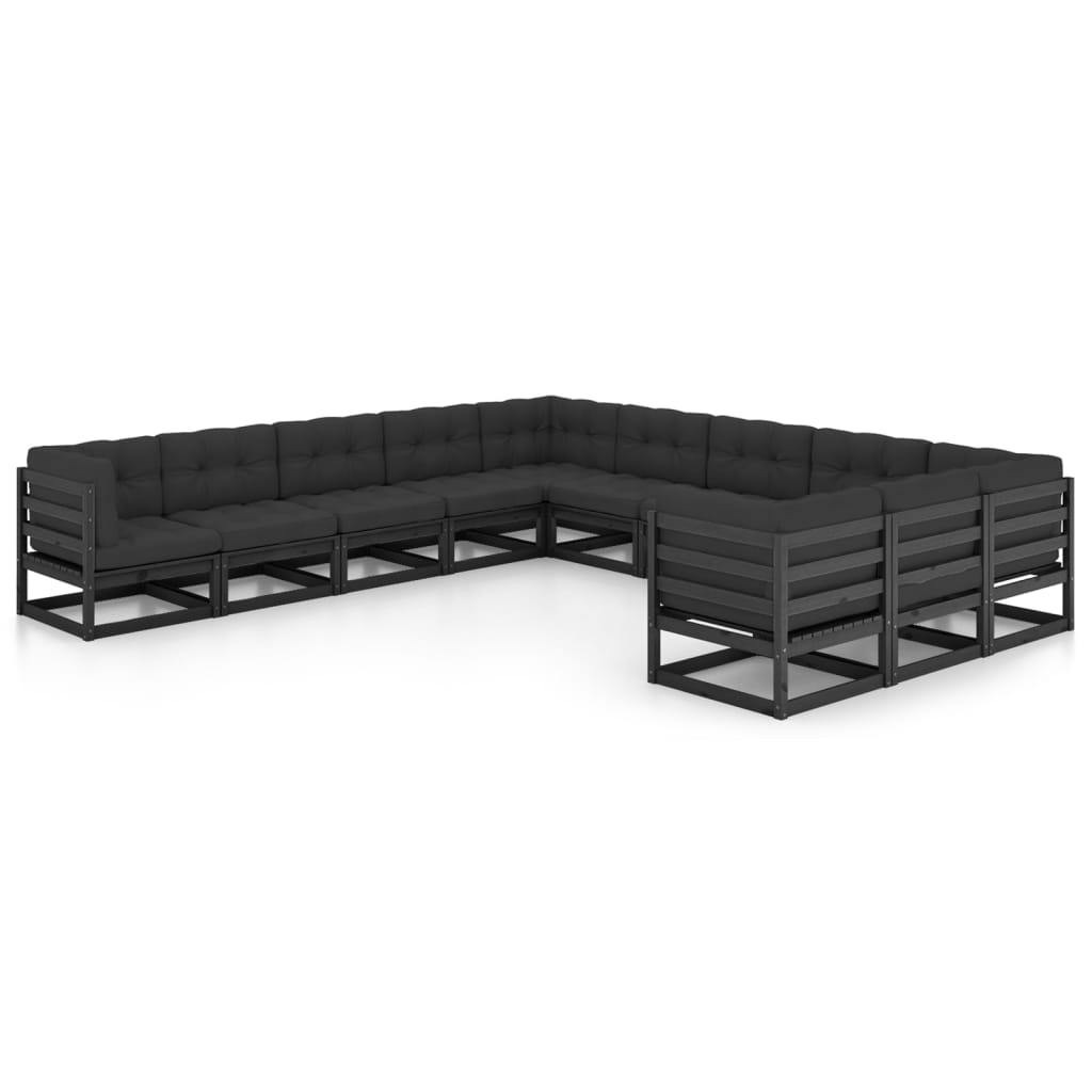 Vetonek Set de muebles de jardín 11 pzas con cojines madera pino negro