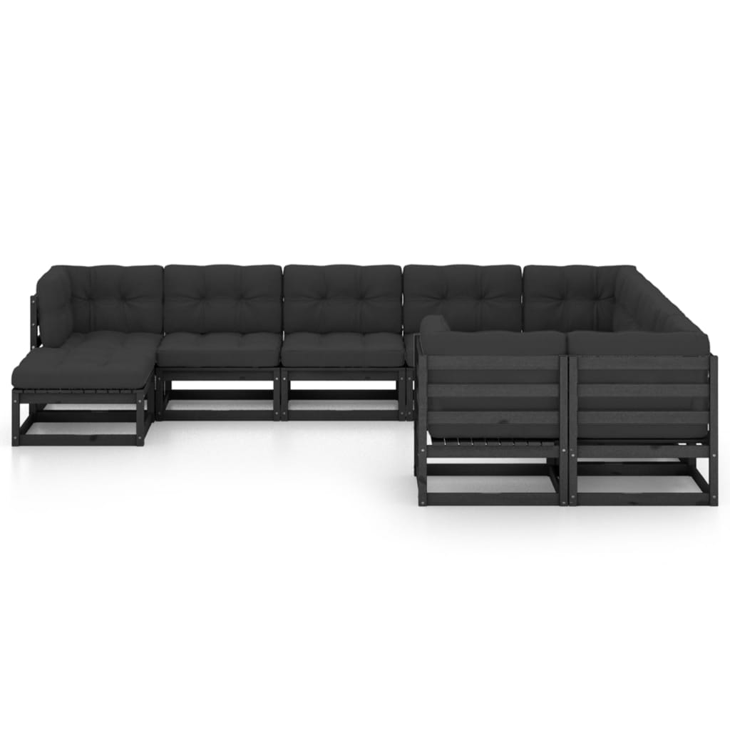 Set de muebles de jardín 10 pzas con cojines madera pino negro vidaXL