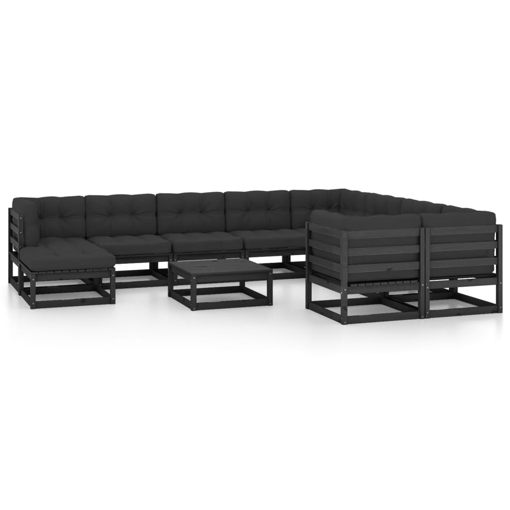 Vetonek Set de muebles de jardín 10 pzas con cojines madera pino negro