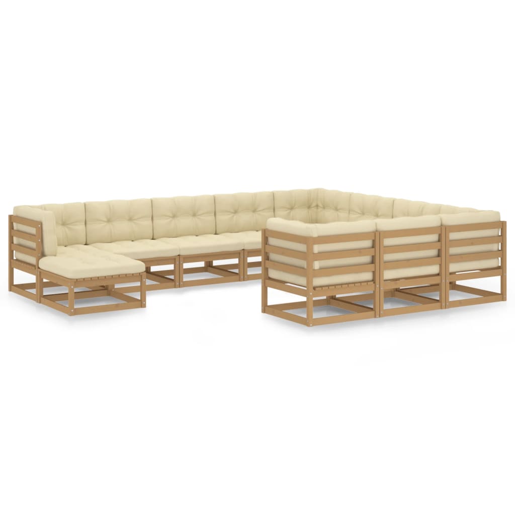 Vetonek Set de muebles de jardín 11 pzs cojines madera pino marrón miel