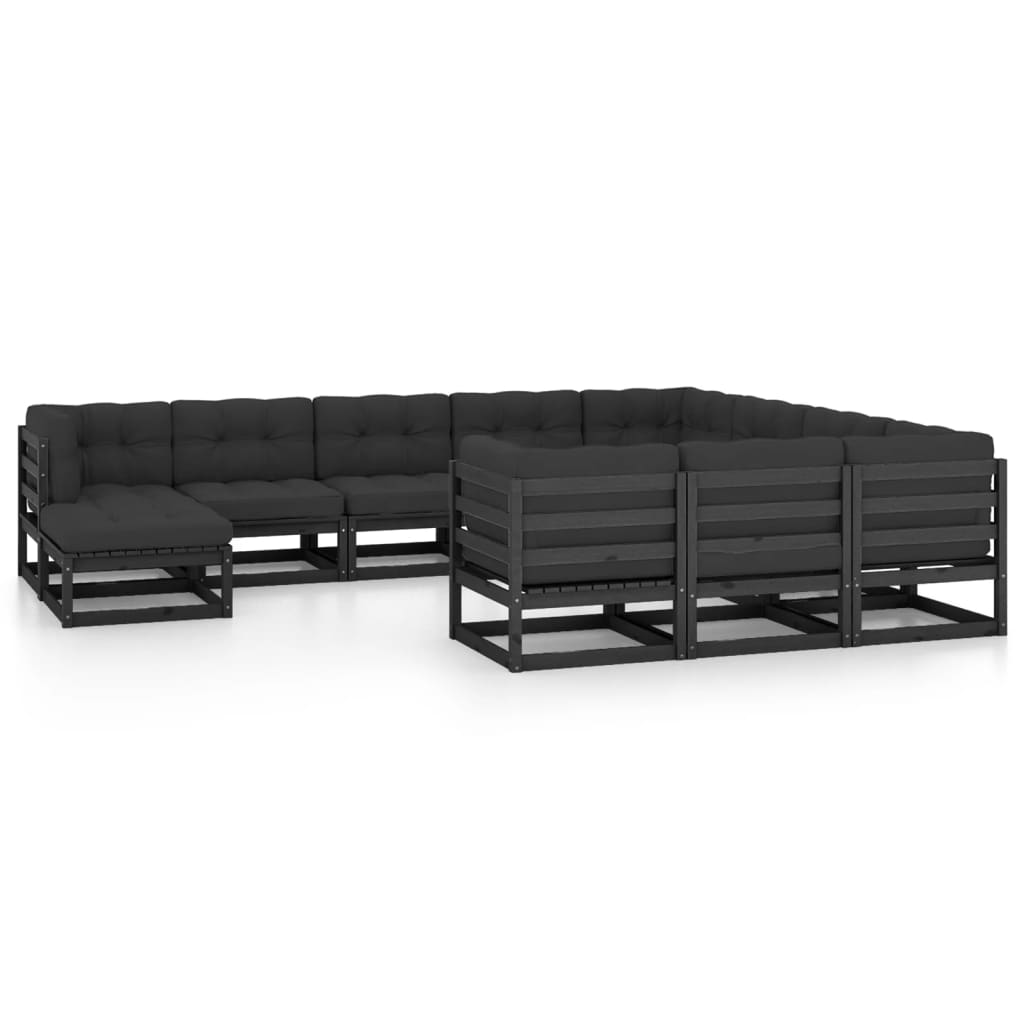 Vetonek Set de muebles de jardín 11 pzas con cojines madera pino negro