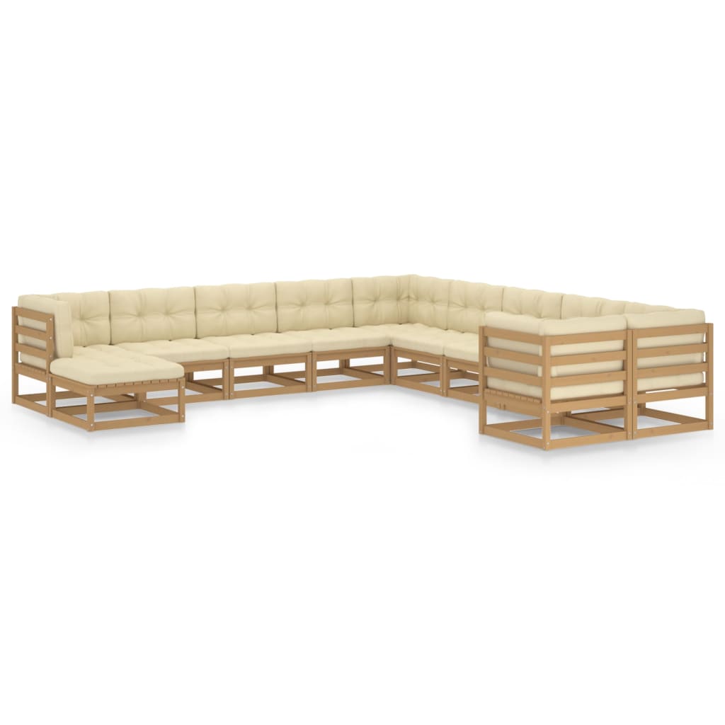 Vetonek Set de muebles de jardín 11 pzs cojines madera pino marrón miel