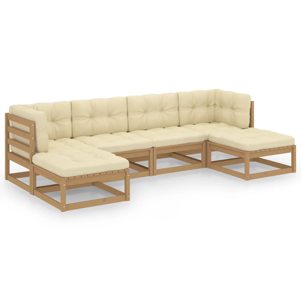 Set de muebles de jardín 6 pzs cojines madera pino marrón miel vidaXL