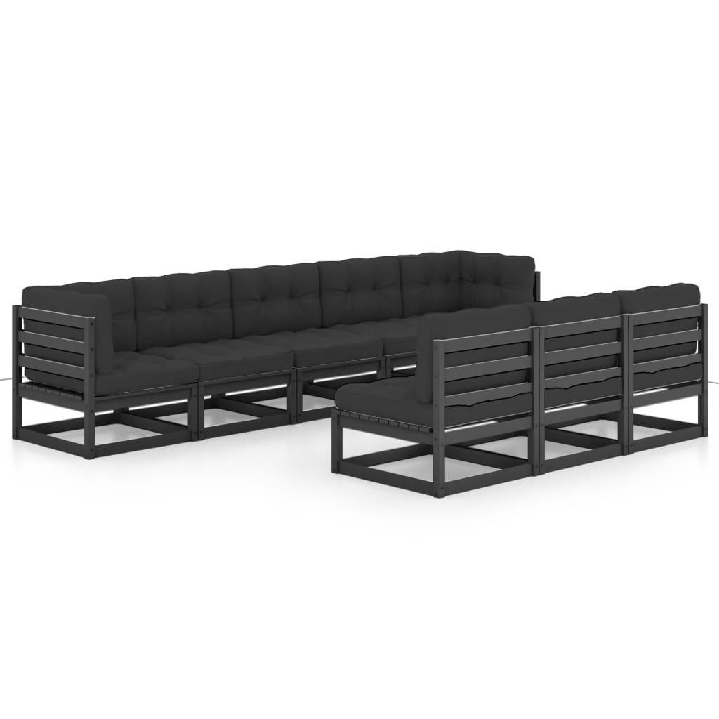 Set de muebles de jardín 8 pzas con cojines madera pino negro vidaXL