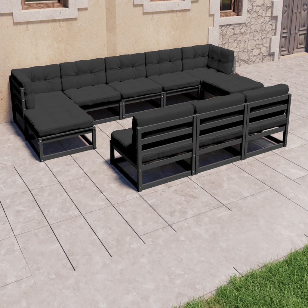 Vetonek Set de muebles de jardín 8 pzas con cojines madera pino negro