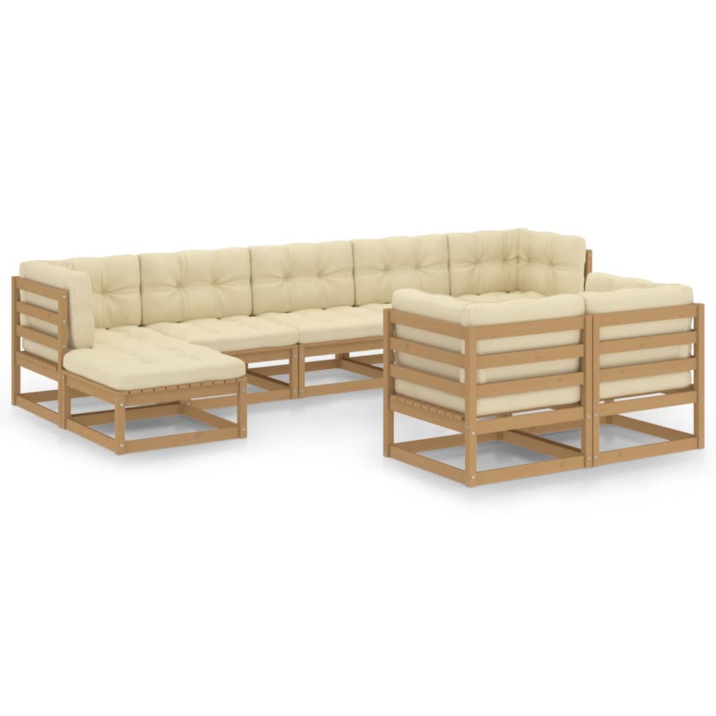 Set de muebles de jardín 9 pzs cojines madera pino marrón miel vidaXL