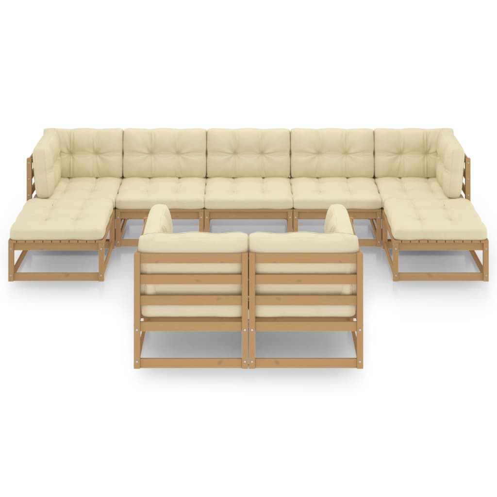 Set de muebles de jardín 9 pzs cojines madera pino marrón miel vidaXL