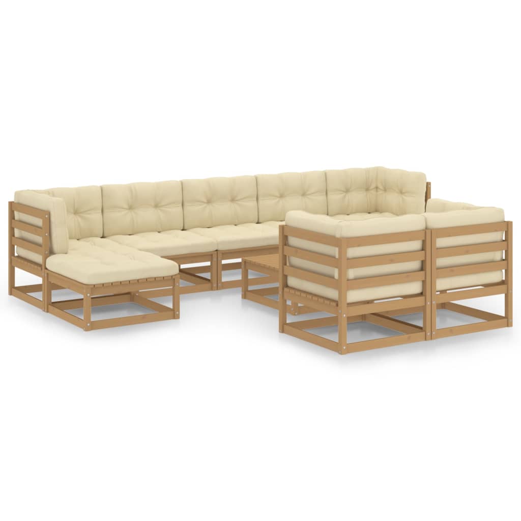 Set de muebles de jardín 10 pzs cojines madera pino marrón miel vidaXL