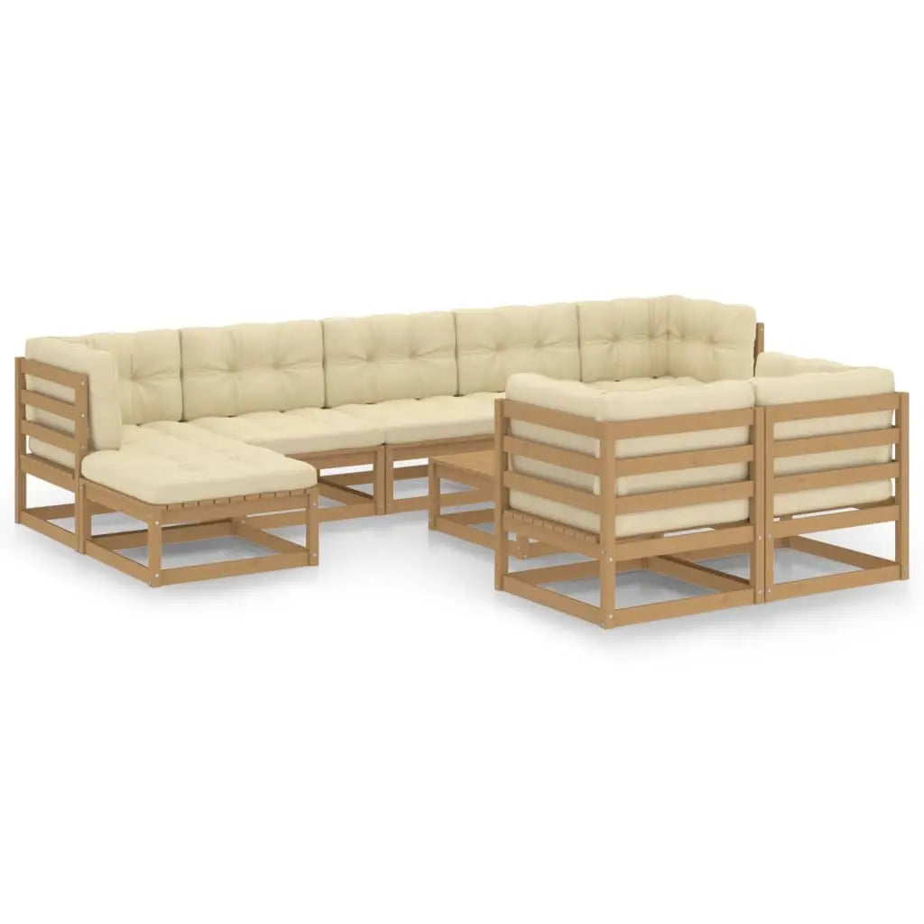 Set de muebles de jardín 10 pzs cojines madera pino marrón miel Vetonek