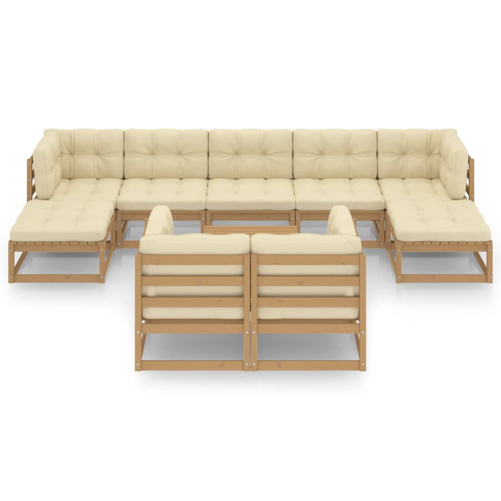 Set de muebles de jardín 10 pzs cojines madera pino marrón miel vidaXL