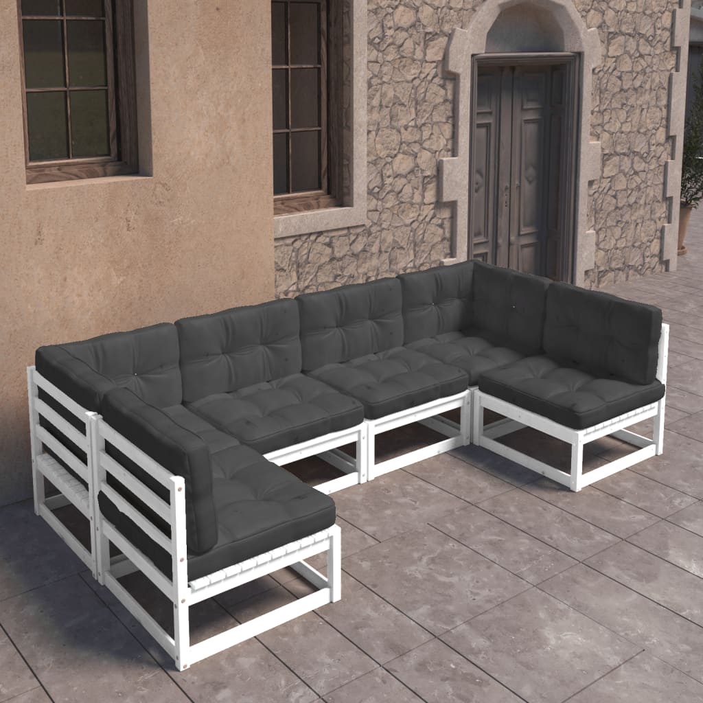 Vetonek Set muebles jardín 6 pzas con cojines madera maciza pino blanco