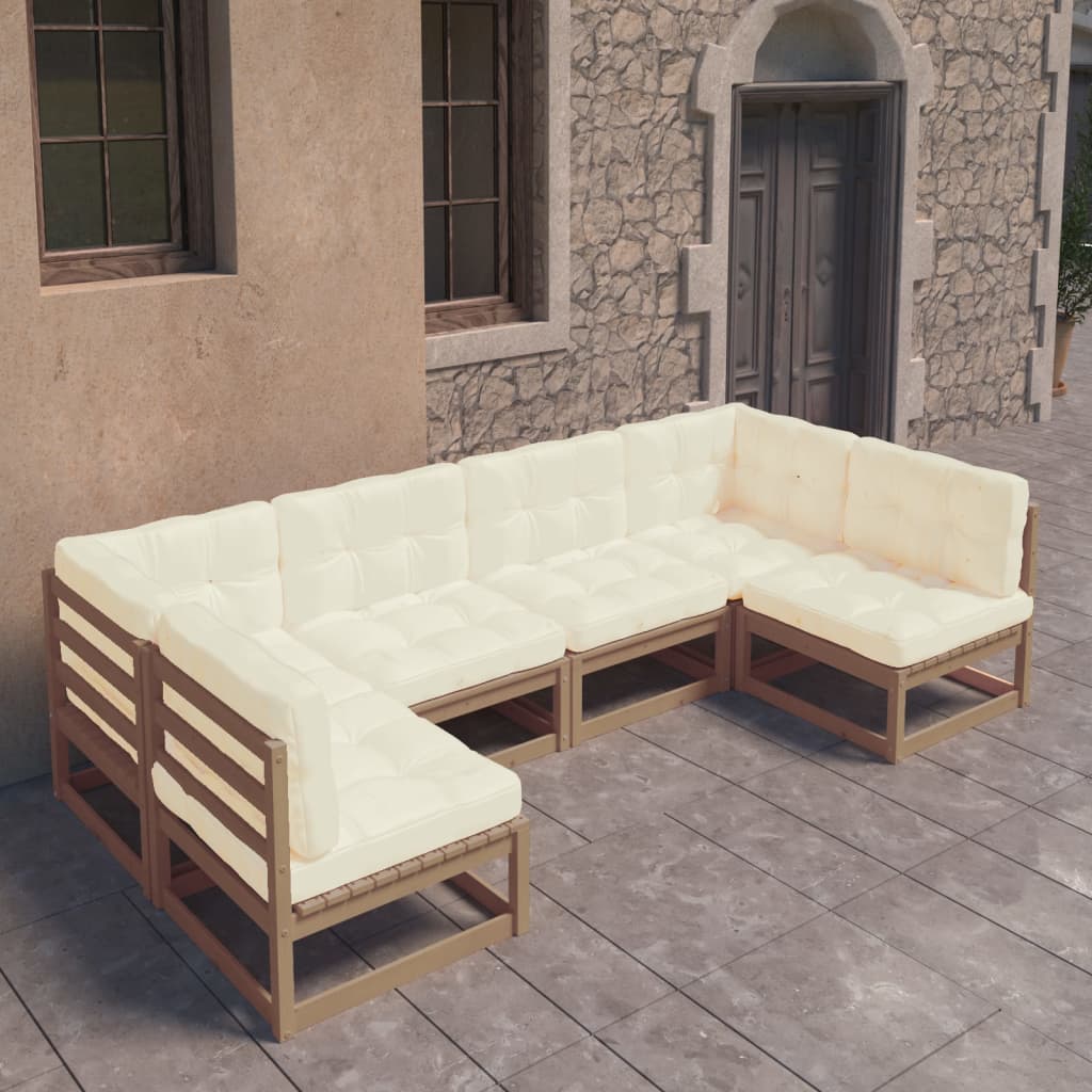 Vetonek Set de muebles de jardín 6 pzs cojines madera pino marrón miel