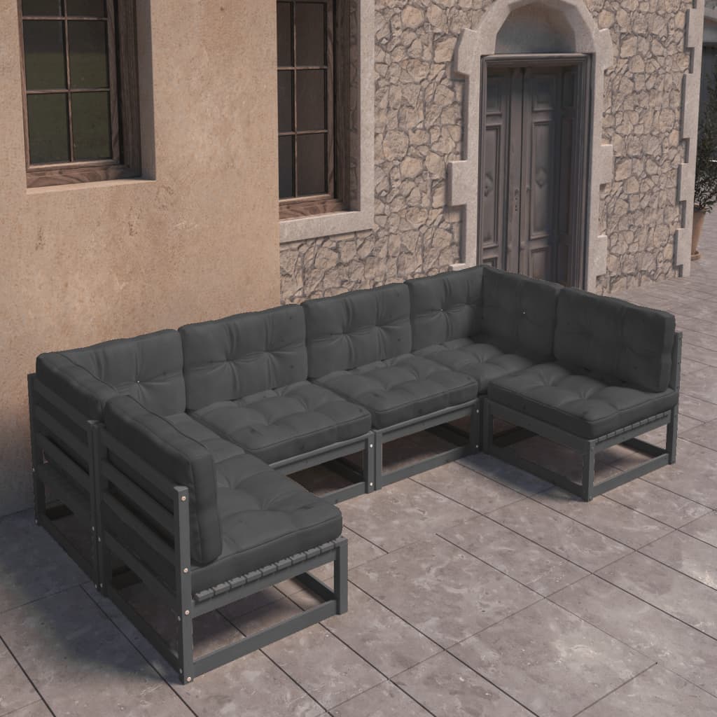 Vetonek Set de muebles de jardín 6 pzas con cojines madera pino negro