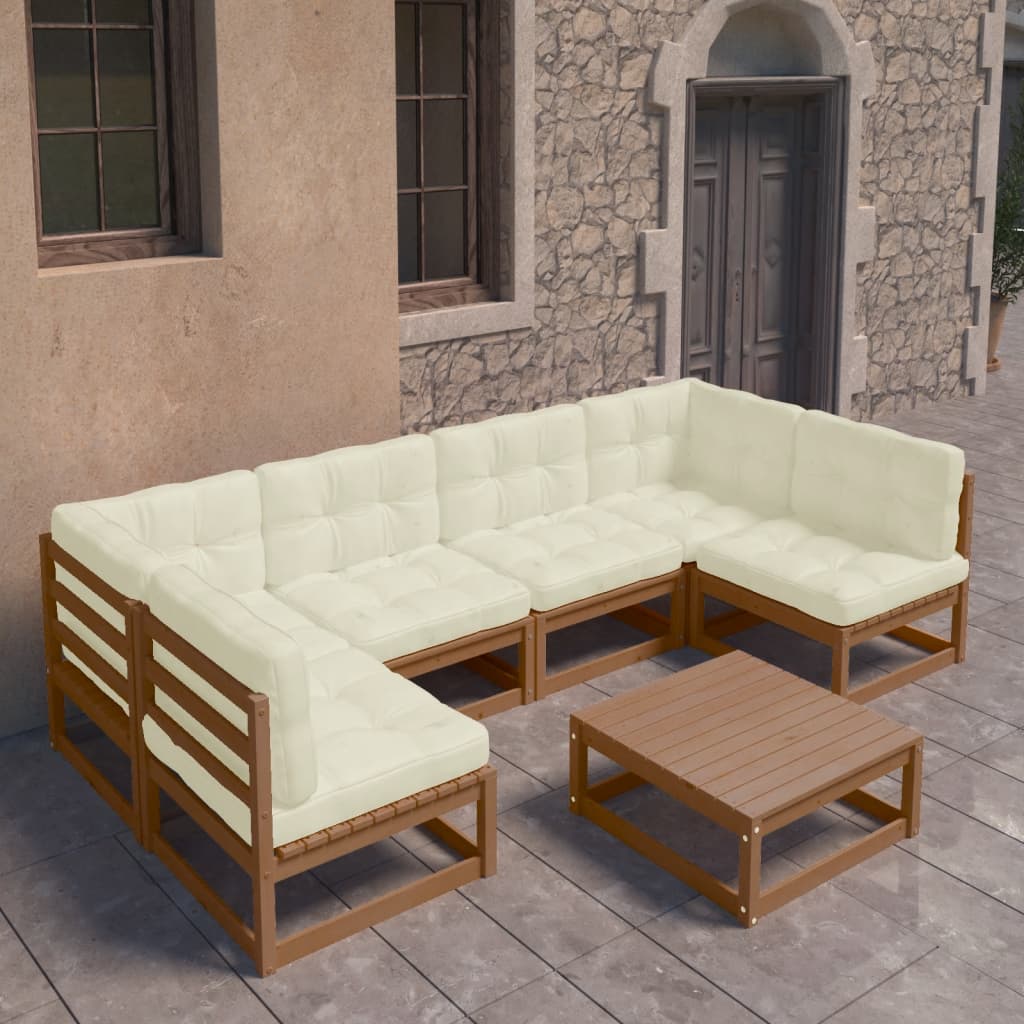 Vetonek Set de muebles de jardín 7 pzs cojines madera pino marrón miel