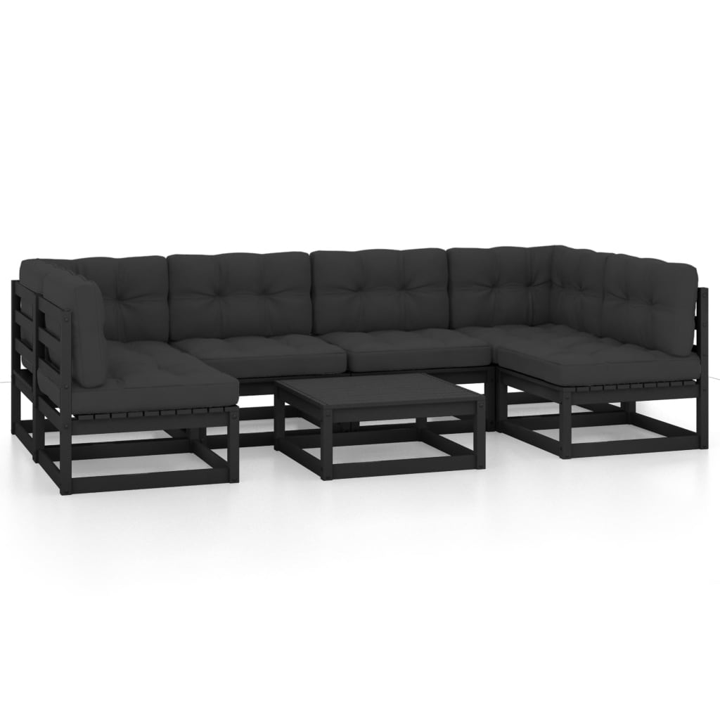 Set de muebles de jardín 7 pzas con cojines madera pino negro vidaXL