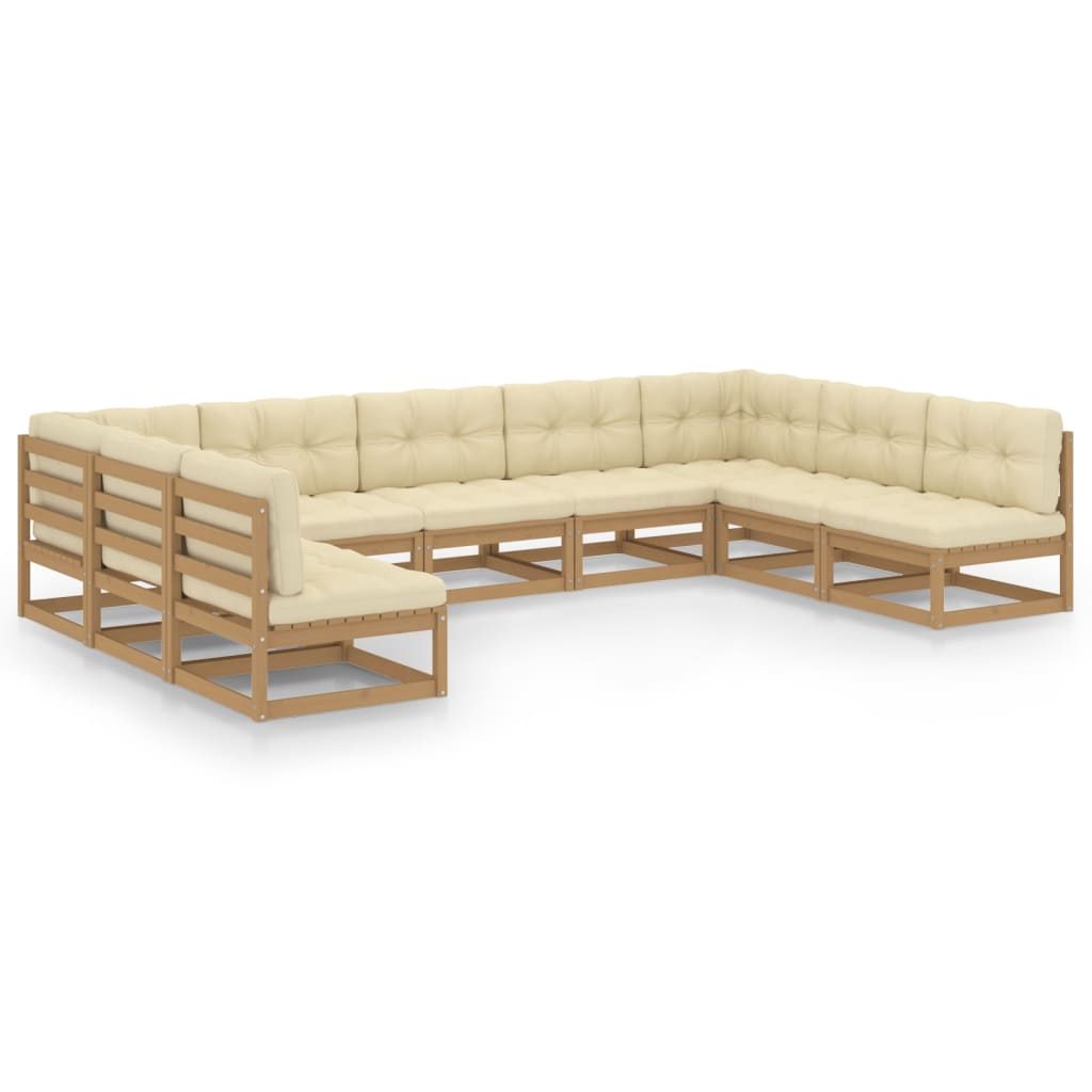 Set de muebles de jardín 9 pzs cojines madera pino marrón miel vidaXL