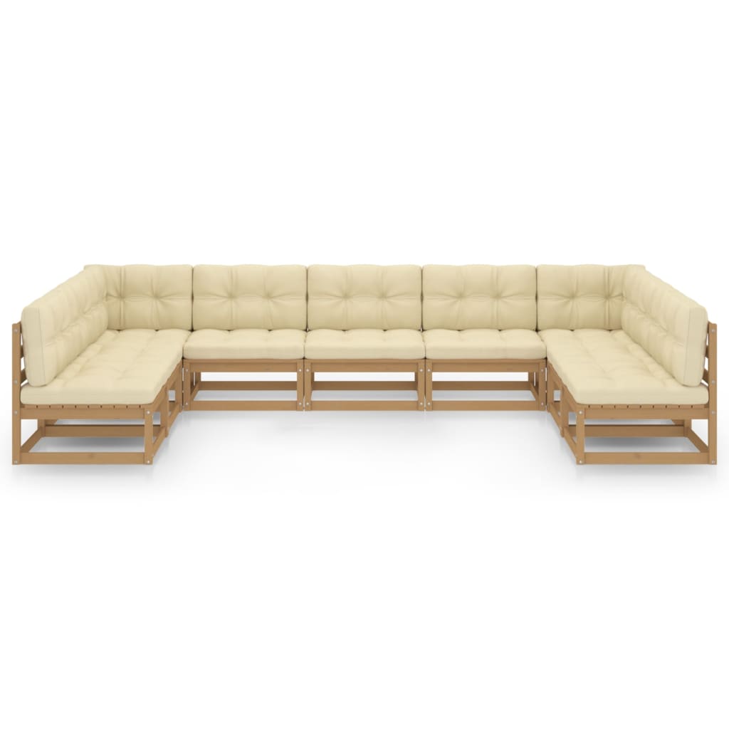 Set de muebles de jardín 9 pzs cojines madera pino marrón miel vidaXL