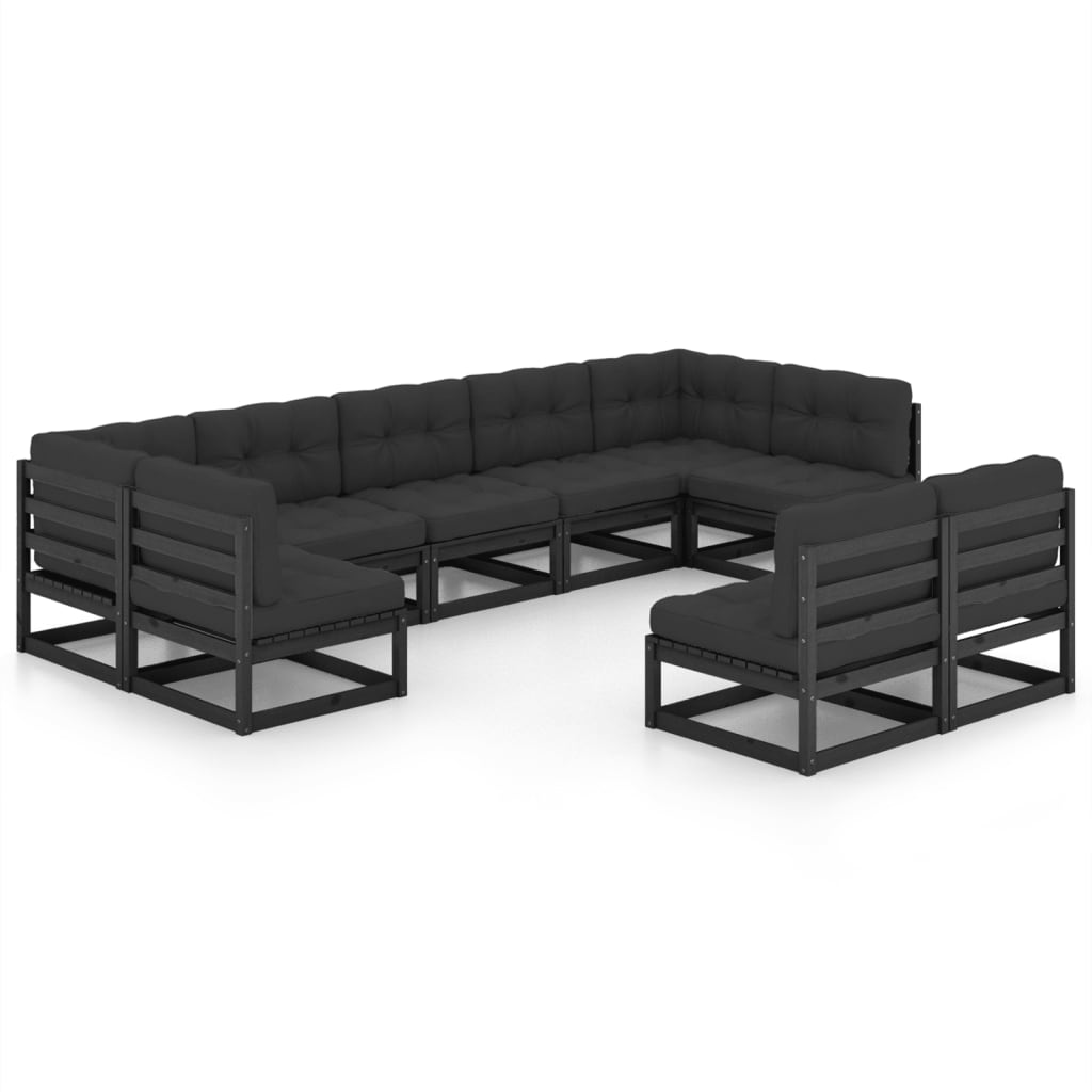 Set de muebles de jardín 9 pzas con cojines madera pino negro vidaXL