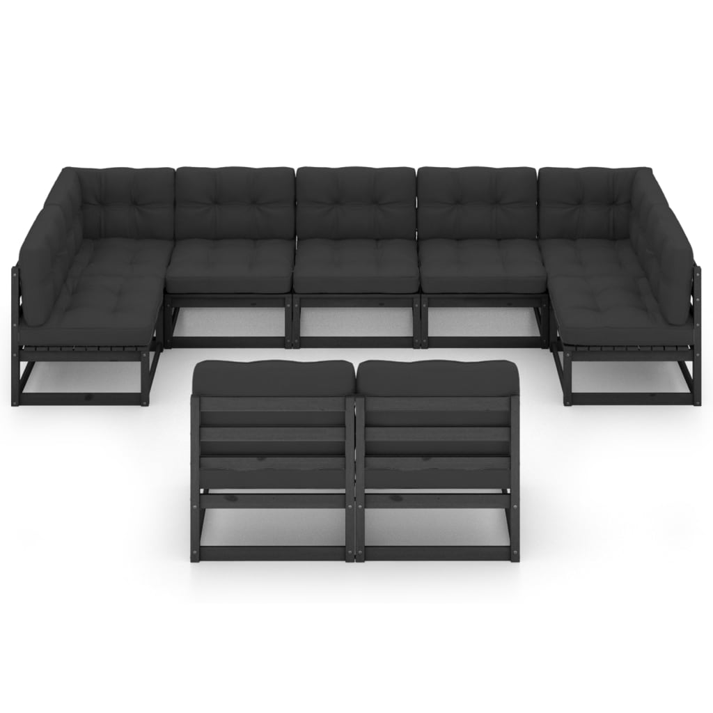 Set de muebles de jardín 9 pzas con cojines madera pino negro vidaXL