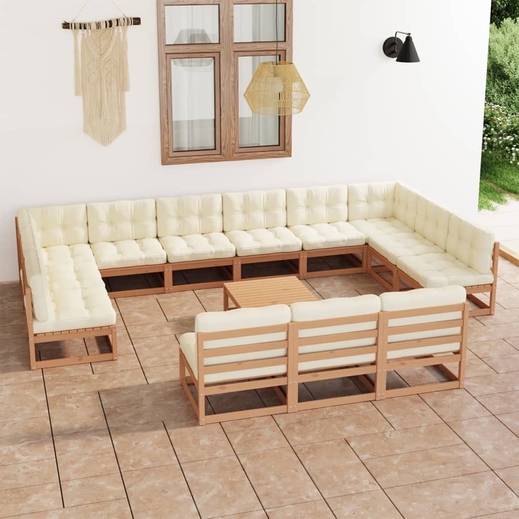 Vetonek Set de muebles de jardín 14 pzs cojines madera pino marrón miel