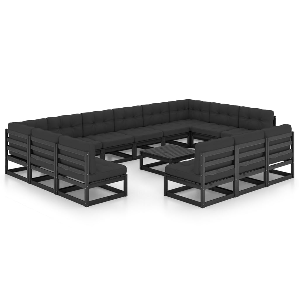 Set de muebles de jardín 14 pzas con cojines madera pino negro vidaXL