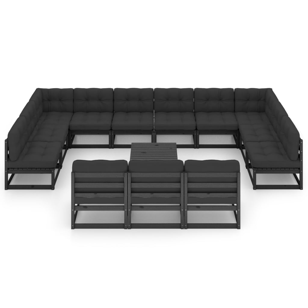 Set de muebles de jardín 14 pzas con cojines madera pino negro vidaXL