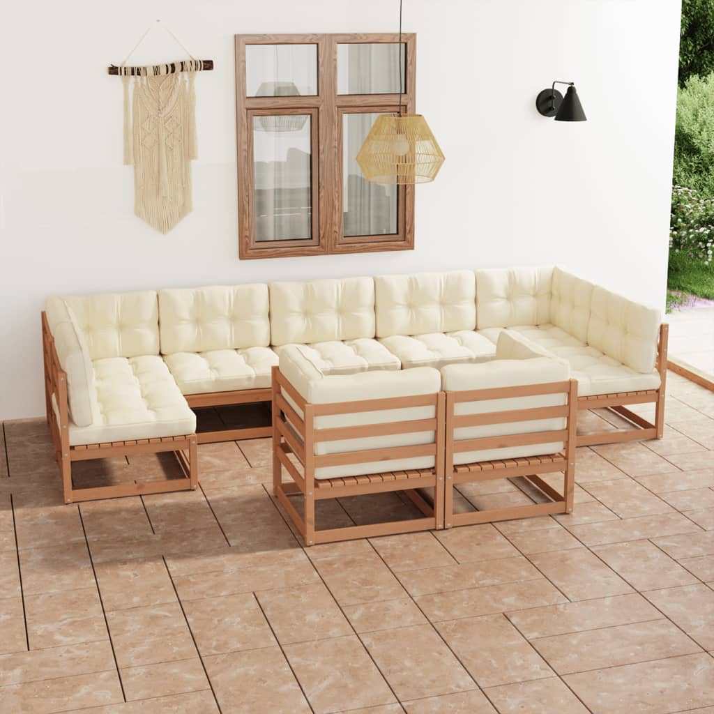 Vetonek Set de muebles de jardín 9 pzs cojines madera pino marrón miel