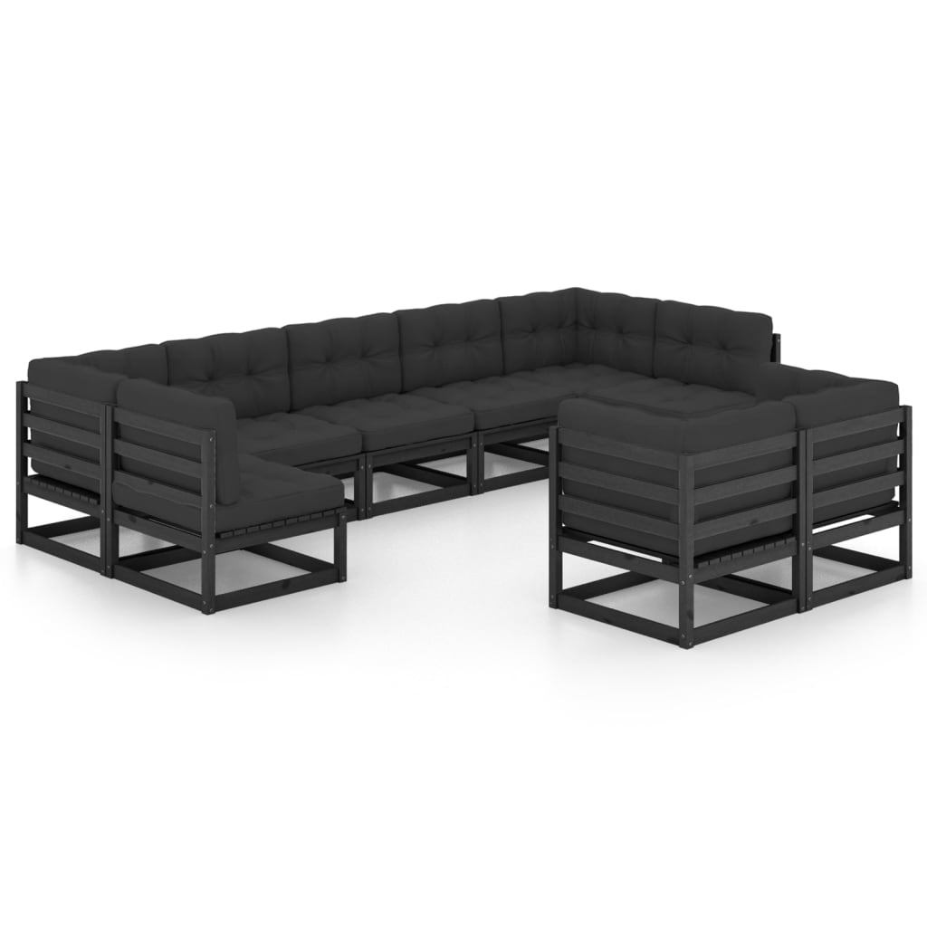 Set de muebles de jardín 9 pzas con cojines madera pino negro vidaXL