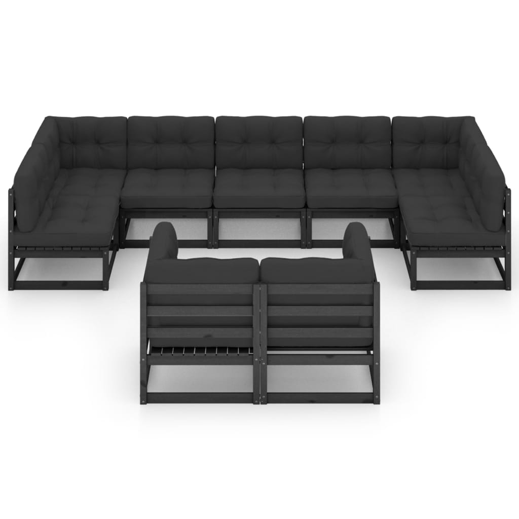 Set de muebles de jardín 9 pzas con cojines madera pino negro vidaXL