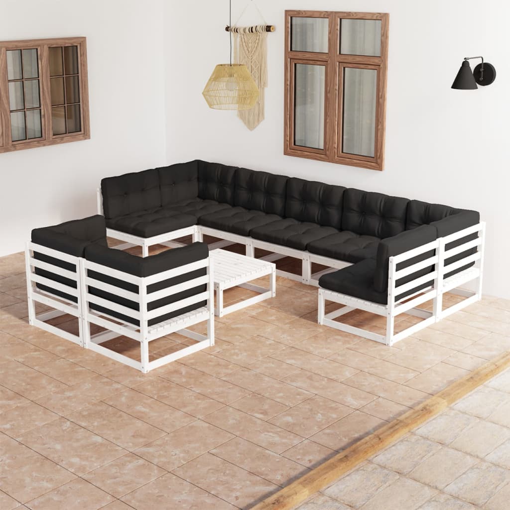 Vetonek Set de muebles de jardín 10 pzas con cojines madera pino blanco