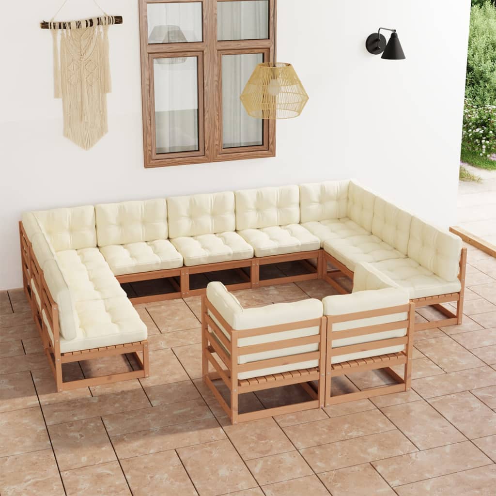 Vetonek Set de muebles de jardín 11 pzs cojines madera pino marrón miel