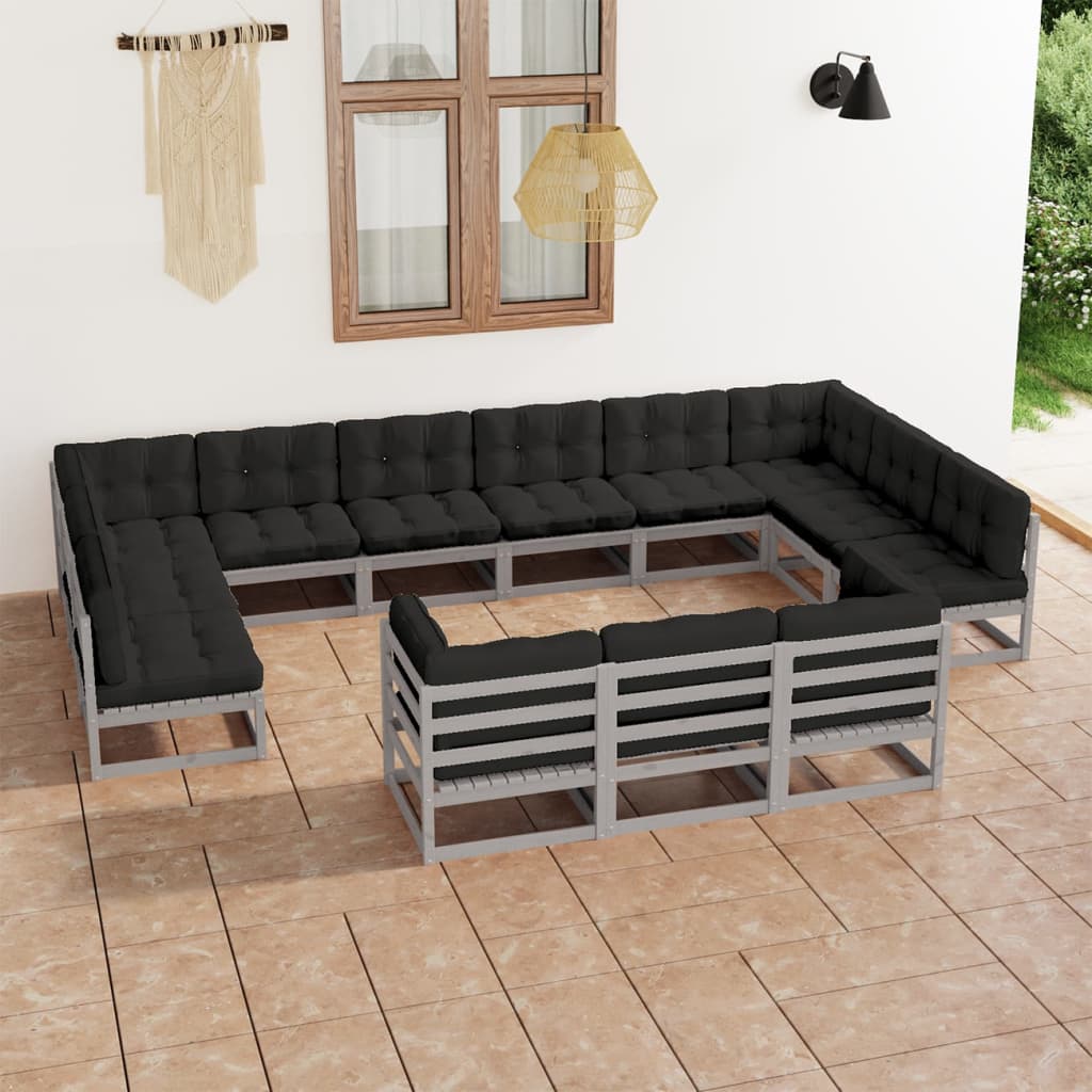 Vetonek Set de muebles de jardín 13 pzas con cojines madera pino gris