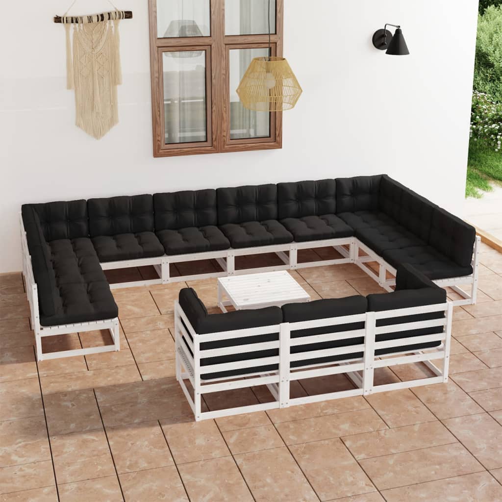 Vetonek Set de muebles de jardín 14 pzas con cojines madera pino blanco