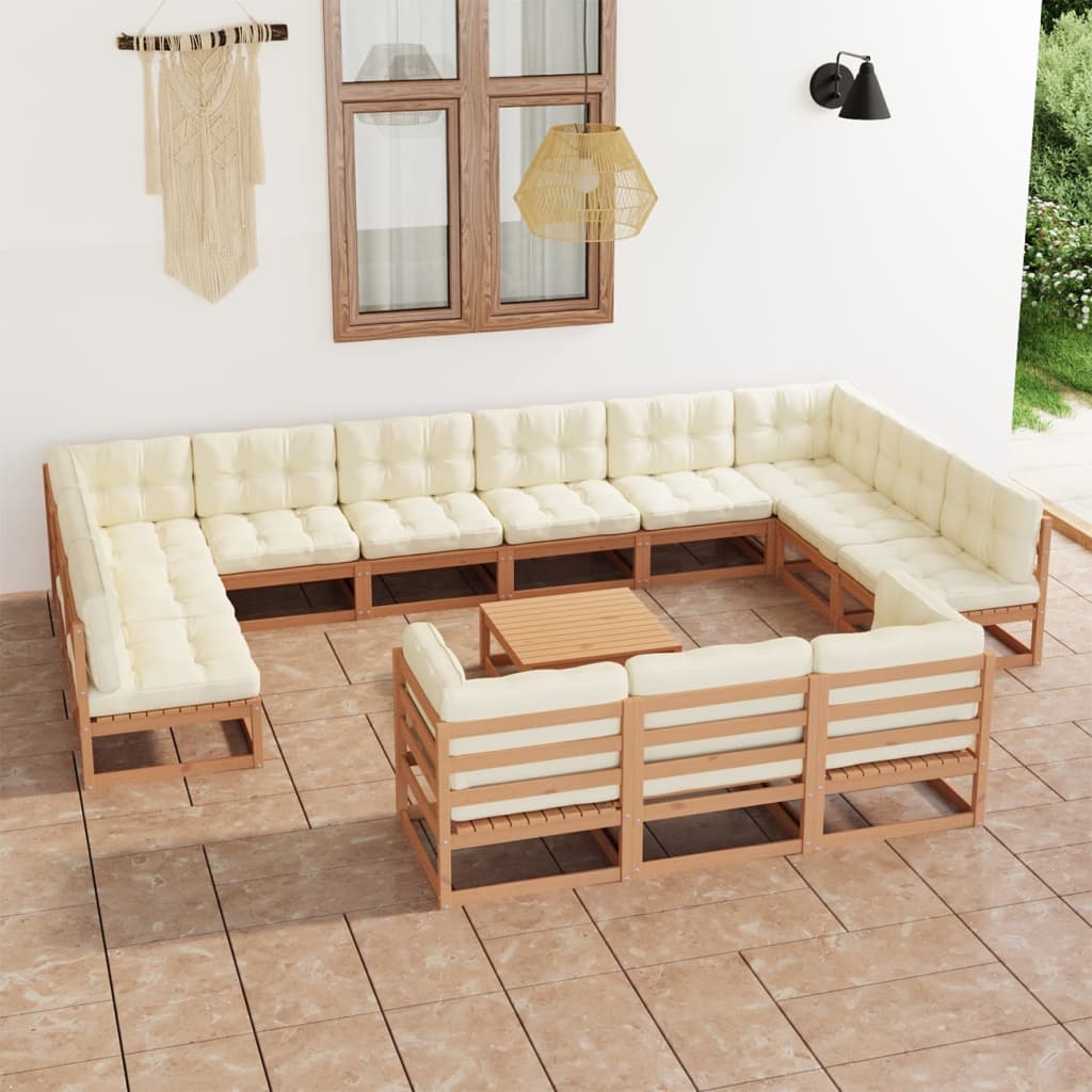 Vetonek Set de muebles de jardín 14 pzs cojines madera pino marrón miel