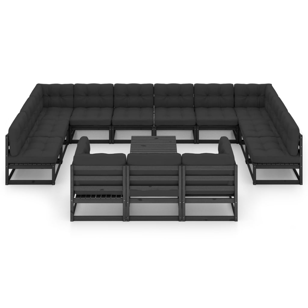 Set de muebles de jardín 14 pzas con cojines madera pino negro vidaXL